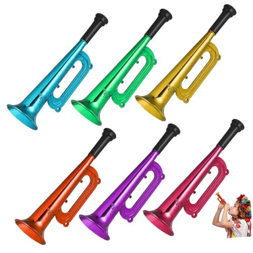 PENIKOKO 6 Stück Trompeten Teilig Buntes Kunststoff Horn Lärmmacher für Party Sportveranstaltungen Geeignet für Mädchen Jungen Fan Cheer von PENIKOKO