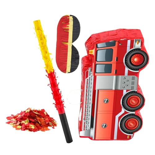 PENIKOKO Feuerwehr Party Pinata mit Schlagstab Augenbinde und Konfetti Feuerwehrmann Motto Robuste Geburtstagsdeko für Jungen Interaktives Spiel für Feuerwehr Themenfeiern von PENIKOKO