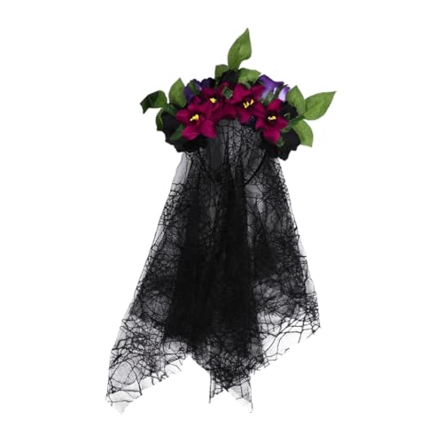 PENIKOKO Halloween Haarreif mit Langem Schleier und Floraler Totenkopf Verzierung Leichter Bequemer Kopfschmuck für Kostüm und Themenpartys für Tag der Toten und Cosplay von PENIKOKO