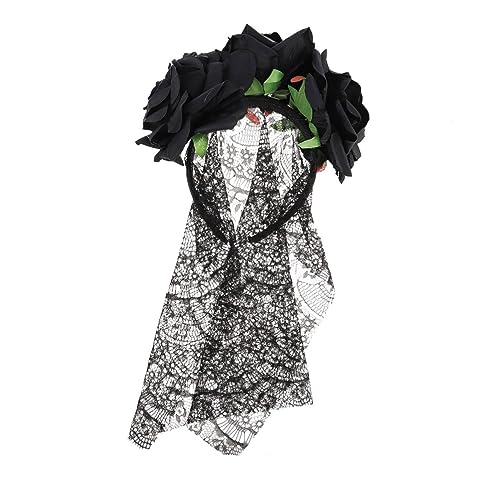 PENIKOKO Halloween Haarschmuck Stirnband mit Schwarzer Spitze und Großer Roter Leichtes Rosen Kopfband für Party Karneval und Festliche Kostüme von PENIKOKO