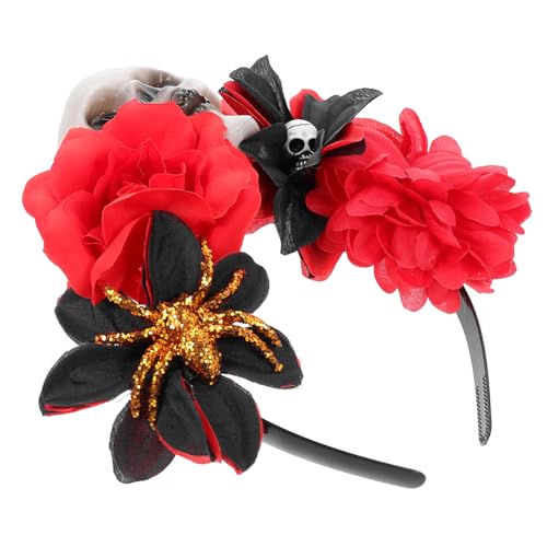 PENIKOKO Halloween Skelett Haarreif mit Rosenblumen Große Dekorative Totenkopf Haarbänder für Kostüm Karneval Party Praktisches und Langlebiges Halloween Kopfschmuck Accessoire von PENIKOKO