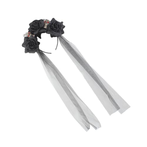 PENIKOKO Halloween Stirnband mit Simulierten Blumen und Totenkopf Haar Accessoire für Kostümfest Partydekoration für Schwarzes Kopfband für Verkleidung und Karneval von PENIKOKO