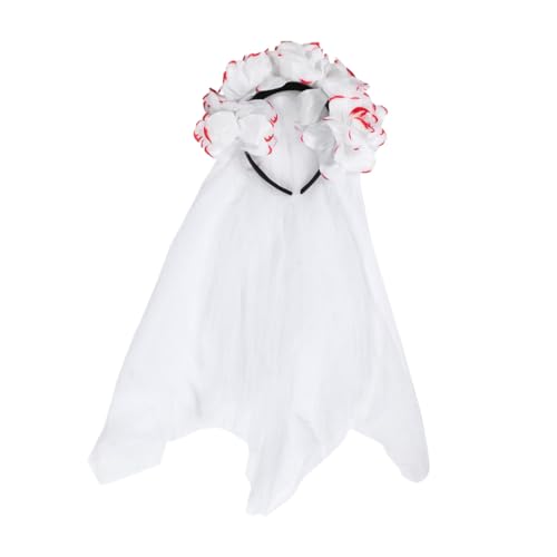 PENIKOKO Halloween Tag der Toten Rosen Haarreif mit Blutigem Schleier Langlebiges und Headband Accessoire für Gruselige Kostümparty und Karneval von PENIKOKO