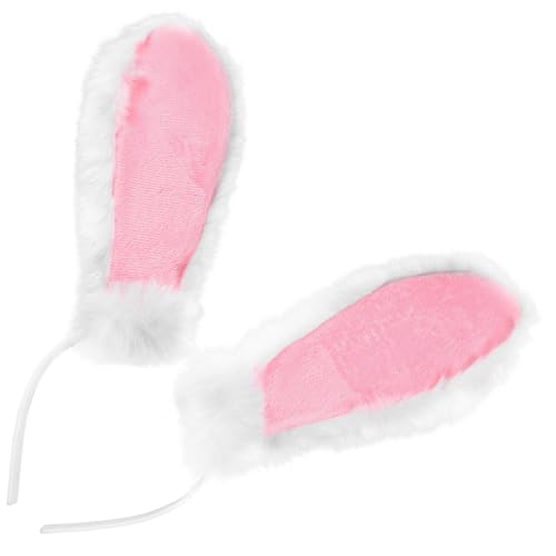 PENIKOKO Plüsch Hasenohren Stirnband Weiß Flauschiger Bunny Ear Haarreif Ostern Party Haaraccessoire für Mädchen und Damen Cosplay Kostüm Haarreif für Festliche Anlässe von PENIKOKO
