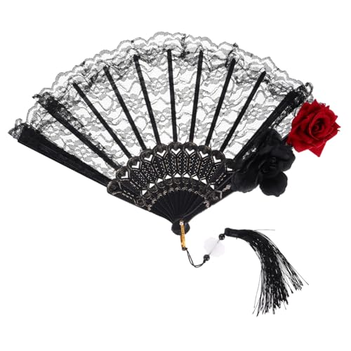 PENIKOKO Schwarzer Spitzen fächer Klappbar mit Romantischer Spitze Gothic Lolita Handfächer für Halloween Party Cosplay Viktorianisches Accessoire für Hochzeit Tanzaufführung PENIKOKO Schwarzer Spitzen fächer Klappbar mit Romantischer Spitze Gothic Lolita Handfächer für Halloween Party Cosplay Viktorianisches Accessoire für Hochzeit Tanzaufführung von PENIKOKO