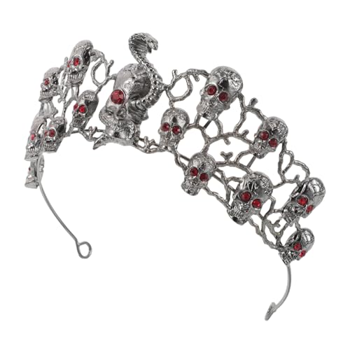 PENIKOKO Vintage Goth Skull Tiara Damen Halloween Party Kronleuchter Leichtes Legierungs-haaraccessoire mit Roter Strassverzierung für Cosplay und Festival von PENIKOKO