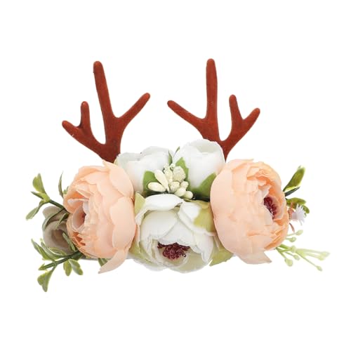PENIKOKO Weihnachts Haarreif mit Blumen und Elastischen Rentiergeweih für Mädchen Süße Tiara für Festliche Kostüme Verstellbares Stirnband für Weihnachten und Karneval von PENIKOKO