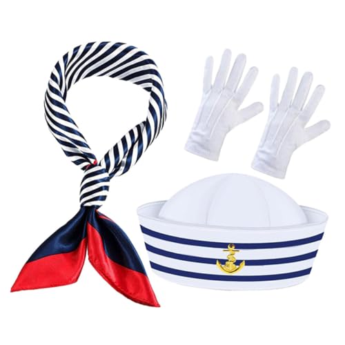 PENIKOKO Yacht Captain Hut Set Blau Weißer Gestreifter Kapitänshut mit Passendem Schal und Handschuhen Langlebige Kostüm Accessoires für Damen und Herren Atmungsaktiv Farbbeständig für PENIKOKO Yacht Captain Hut Set Blau Weißer Gestreifter Kapitänshut mit Passendem Schal und Handschuhen Langlebige Kostüm Accessoires für Damen und Herren Atmungsaktiv Farbbeständig für von PENIKOKO