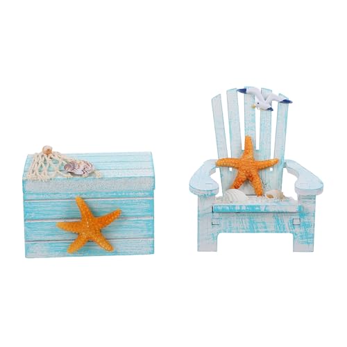 PEPLAYTAL 2 Stück Miniatur Holz Strandstuhl mit Box Mediterraner Deko Ornament für Wohnzimmer Puppenhaus Küsten Tischdekoration Teiliges Modell im Meeresstil von PEPLAYTAL