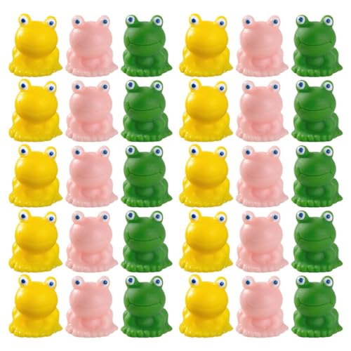 PEPLAYTAL 30 Stück Teiliges Mini Frosch Figuren aus Harz Matte Miniatur Gartendeko mit Gelben Rosa und Grünen Fröschen Kreative Tisch Bürodekoration für Garten Regal und Schreibtisch von PEPLAYTAL