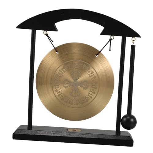 PEPLAYTAL Feng Shui Messing Gong mit Ständer und Schlägel Traditioneller Chinesischer Desktop Gong für Wohnraumdekoration Beruhigende Vibrationen und Glücksbringer Asiatisches Kunsthandwerk von PEPLAYTAL