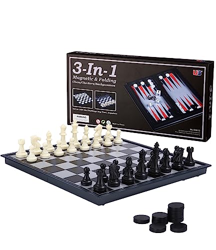 3-in-1 Schachspiel Magnetisch, Chess Board Set klappbar, 32 cm x32 cm Einklappbar Schachbrett Pädagogische Speil,Chess Set für Party Familie Aktivitäten,reiseschach, schachspiel Kinder von PERMUST