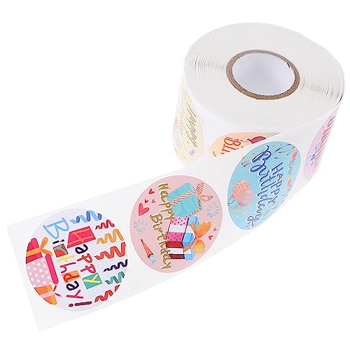 PERSELOSO 1 Rolle Happy Birthday Kinderspielzeug Rolle Aufkleberanhänger Geburtstagsgeschenk Versiegelungsetiketten Geschenkaufkleber Selbstklebender Siegelaufkleber Multifunktions von PERSELOSO