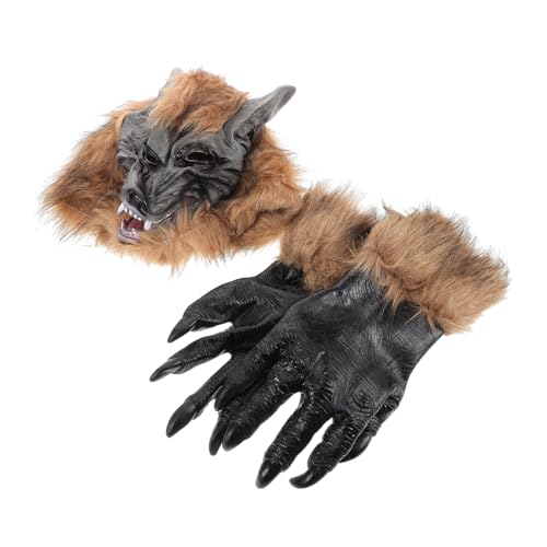 PERSELOSO 1 Satz Halloween Wolf Kopfmaske mit Handschuhen Realistische Tiermaske für Cosplay und Verkleidung Wolfkopf Handschuhe für Halloween Partys und Scherze von PERSELOSO