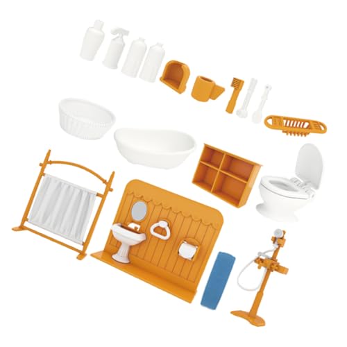 PERSELOSO 1 Satz Mini-Puppenhaus-Badezimmer-Set Badespielzeug für Babys Spielzeughaus puppenhausmöbel Set Badezimmer Set Miniaturmöbel Mini House Accessory Plastik Yellow von PERSELOSO
