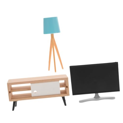 PERSELOSO 1 Satz Miniaturmöbel für Puppenhaus Teiliges mit Miniatur Tv Tv Schrank und Tischlampe für Wohnzimmer und Schlafzimmer Holzmaterial Design Zubehör für Kreative von PERSELOSO
