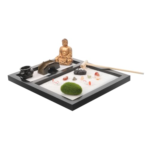 PERSELOSO 1 Schachtel Zen Garten Holz Sandkasten Dekoration für Büro Zuhause Zen Stil Tischornament für Meditation Entspannung Geschenkidee für Freunde und Familie von PERSELOSO