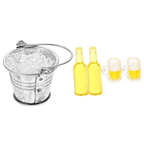 PERSELOSO 1 Set Mini Bierset Biergläser Mini Hauszubehör Miniatur Getränkeflasche Bierflaschen Miniatur Bierflasche Biereimer Spielzeughaus Mini Bierbecher Modell von PERSELOSO