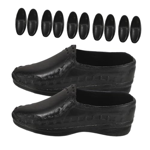 PERSELOSO 10 Paare Lederschuhe für Prinzenpuppen Mini Schuhe Puppen Schuhe Puppen Accessoire Exquisite Minischuhe dekorative Puppenschuhe Mini-Schuhverzierung Spielpuppenschuhe Plastik Black von PERSELOSO