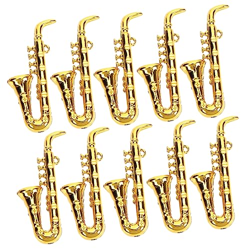 PERSELOSO 10 Stück Musikinstrumentenmodell Miniaturen Figuren kleine Geige Toys spielsachen für Miniatur-Musik-Saxophon- Miniatur-Saxophon-Requisite Plastik Golden von PERSELOSO