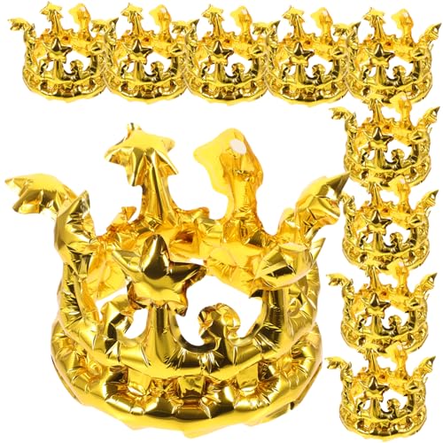 PERSELOSO 10 Stück Teiliges Aufblasbares Geburtstags Kronen aus Leichtem Stabilem Material Goldfarben als Partydeko und Kreatives Kostümzubehör für Geburtstagsfeiern und Fotoshootings von PERSELOSO