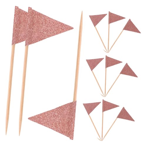 PERSELOSO 12 Stück Dreieckige Kuchenflaggen in Roségold Glitzer Dessert Dekoration Stabile Food Picks für Kuchen Käseplatten und Obst Vielseitige Party und Festtagsdekoration von PERSELOSO