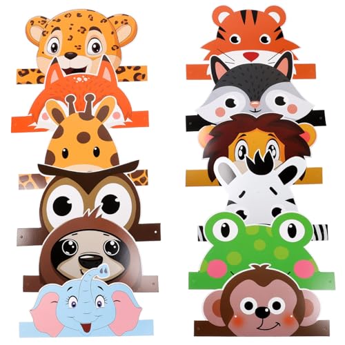 PERSELOSO 12 Stück Wildtierhut Dinosaurier-Geburtstagsdekoration Platte Tiere Jungle Party kinderparty mitgebsel ziernieten Partyzubehör Tierhut-Dekorationen für Geburtstagsparty Papier von PERSELOSO