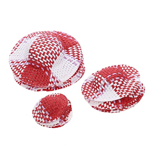 PERSELOSO 12 Stück bunt gestreifter Hut doll Accessories mini Hut Doll Photo Accessory Miniatur klein Spielzeuge schirmmützen Zubehör für Puppenmützen Mini-Hut- Papier rot von PERSELOSO