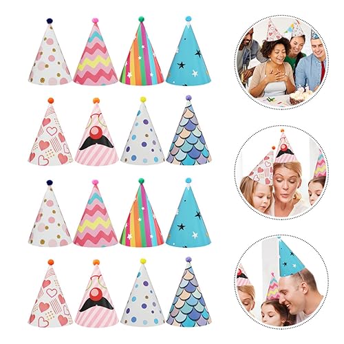 PERSELOSO 16 Stück Teiliges Set Kindergeburtstag Partyhüte Bunte Geburtstagsmützen für Jungen und Mädchen als Festlicher Kopfschmuck für Feiern Kostümpartys und Fotoshootings von PERSELOSO