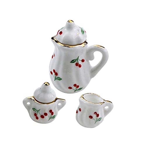 PERSELOSO 2 Sets Kirsche Keramik Topf Puppen Chaise Miniatur Party Tassen Zubehör Mini Porzellan Teekannen Tasse Feen Geschirr Teetasse Teedose Möbel Modell Keramik von PERSELOSO