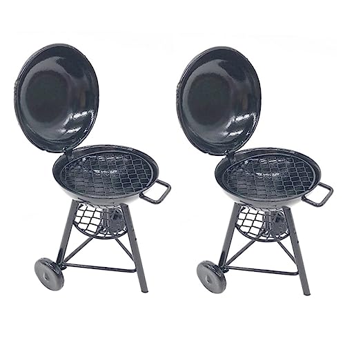 PERSELOSO 2 Stück Mini-Grill Puppenhausofen Mini-backofen- Ofenmodell 1:12 Haushaltsverzierung Outdoor-Szene Puppenhaus Mini-rundofen Mini-ofen Eisen Black von PERSELOSO