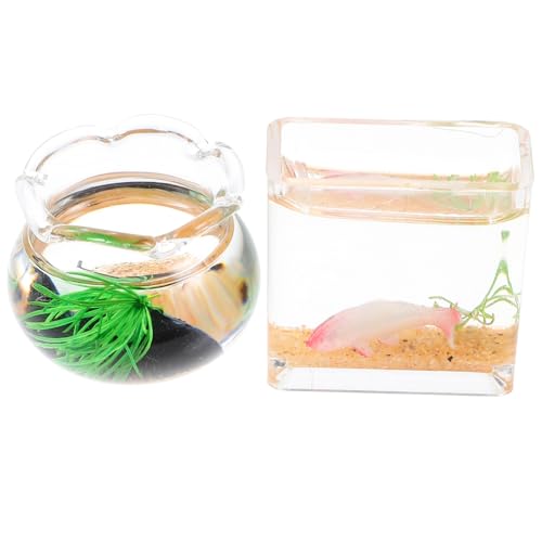 PERSELOSO 2 Stück Mini Haus Fischschüssel aus und Teiliges Miniatur Aquarium für Puppenhäuser Realistische Szene Accessoires für Miniatur Fische Zufällige Farbe Zufällige Farbe von PERSELOSO