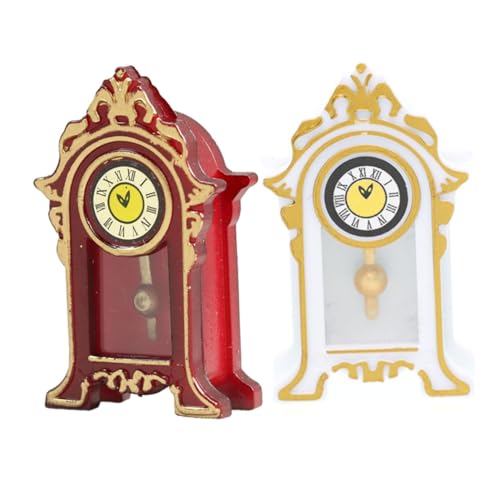 PERSELOSO 2 Stück Mini-Puppenhausuhr mit Uhr Mini Tischuhr Mini-Tischuhr klein Mini Hauspendeluhr puppenhauszubehör Dollhouse zubehör Ornaments Pendeluhr im Vintage-Stil Bauernmöbel Harz von PERSELOSO