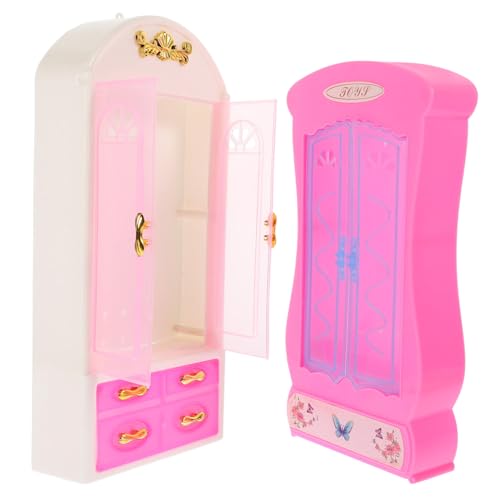 PERSELOSO 2 Stück Mini-puppenkleiderschrank Miniaturhaus Kit Doppelt Zubehör Bausatz Ästhetisch Bauen Szene Winzig Simulieren Tür Mikro Häuser Artikel Haustier Plastik Rosa von PERSELOSO