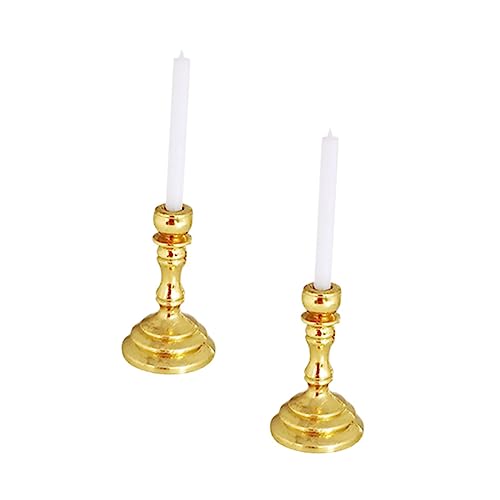 PERSELOSO 2 Stück Puppenhauskerzen Puppenhauszubehör Mikro Landschaftsdekorationen Miniatur Kerzenständer Kinderspielzeug Küchenmodellzubehör Kerzenständermodell Goldene von PERSELOSO