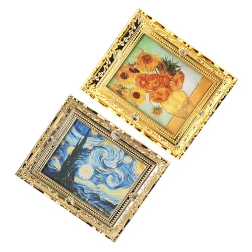 PERSELOSO 2 Stück Puppenhausrahmen Exquisites Ölgemälde Mini- -Layout-Requisite Simuliertes Minigemälde Kleines Malhandwerk Miniaturhauszubehör Mini-hausbedarf Mini-malerei Harz von PERSELOSO
