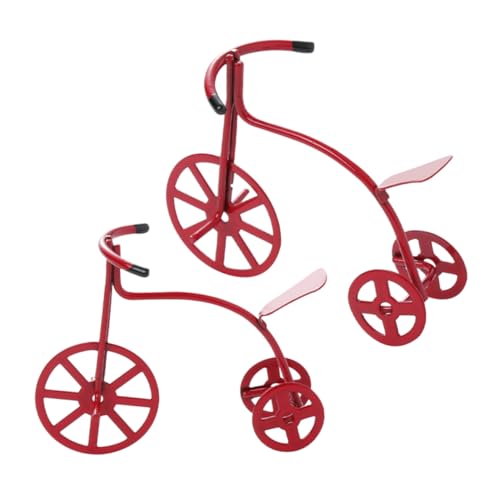 PERSELOSO 2 Stück Zubehör für Puppenhäuser Produkt Sukkulenten fliegen Miniatur-Dreiradmodell Beil Projekt Fahrradmodell Ornament kleine Fahrradverzierung kleines Fahrrad Legierung rot von PERSELOSO