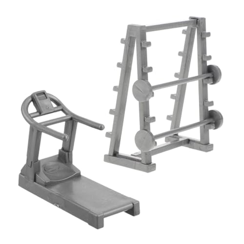 PERSELOSO 2-teiliges Miniatur-fitnessgeräte-Set Für Puppenhäuser, Simulation Eines Laufbands, Einer Langhantelablage, Fitnessmodell, DIY-bastel-sandtisch-zubehör, Mini-sportdekor Für von PERSELOSO