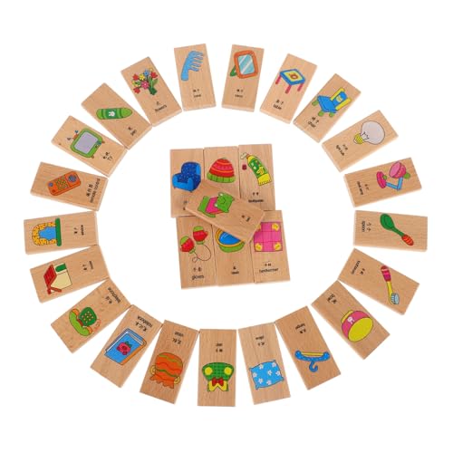 PERSELOSO 28-Teiliges Set Domino holzspielzeug Kindergarten Kognitive Entwicklung Kindergeburtstag Idiom Holzblöcke Lernspielzeug für Kleinkinder von PERSELOSO