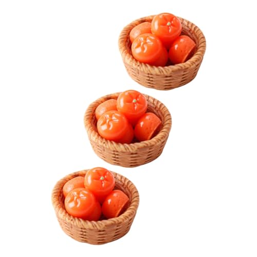 PERSELOSO 3 Sätze Puppenhausfrucht Orange Körbe Obst Mini Korb Gefälschte Kleine Früchte Puppenhaus Kleine Essensdekoration Simulationsfruchtverzierung Puppenhaus-fruchtmodell Harz von PERSELOSO