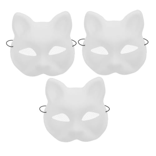 PERSELOSO 3 Stück Unbemalte Katzenmasken aus Atmungsaktive Tiermasken zum Selbergestalten für Cosplay Partys und Kreative Projekte Weiße Rohlinge für DIY Maskenball und Halloween von PERSELOSO