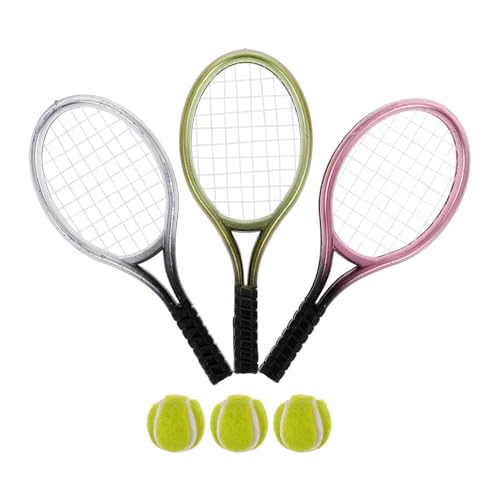 PERSELOSO 3Sätze Miniatur Tennisschläger Teiliges Dekorationsmodell für Minihäuser Leichte und Langlebige Accessoires für Kreative Wohnraumgestaltung Gemischte Farben von PERSELOSO