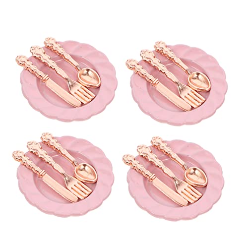 PERSELOSO 4 Sätze Mini-Besteckset kinderküche Kitchen puppenhaus mini Teller Teller Puppenhaus Mini Teller Löffel Geschirrset künstliche Puppenhaus-Minischale Mini-Puppenhaus-Teller von PERSELOSO