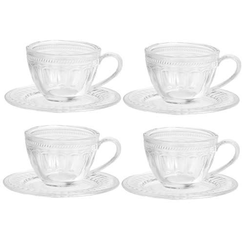 PERSELOSO 4 Sätze Miniatur Tee Service Set Teiliges Set mit Tassen und Untertassen für Puppenhaus Dekorative Spielzeuge Realistische Nachbildung Transparentes Design für Kreative von PERSELOSO
