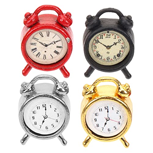 PERSELOSO 4 Stück Mini-uhrenmodell Miniaturalarme Wecker Miniaturmodell Miniatur-basteluhren Digitale Wanduhr Mini-Alarm Puppenhausuhr Kleine Retro-Vintage-reiseuhr Uhr Dekoration Legierung von PERSELOSO