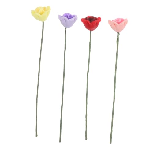 PERSELOSO 4stücke Miniature Rosenblumen Künstliche Blumen Dekoration Für Puppenhaus Realistische Blumen Ornamente Für Projekte Mini Für Kreatives Basteln von PERSELOSO
