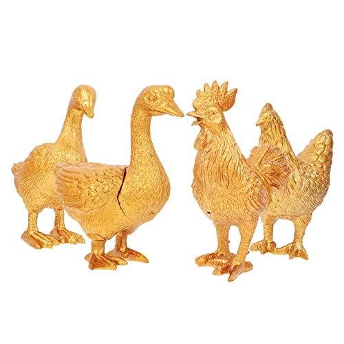 PERSELOSO 4 Stück Simulation Tiermodell Bauernhof Tierspielzeug Hühnerspielzeug Figuren Tiere Hühnerfigur Einhorn Gold Tierstatue Gänsespielzeug Kleintier Feengarten Zubehör Kunststoff von PERSELOSO