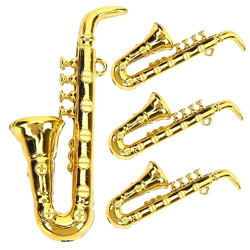 PERSELOSO 4 Stück Winzig Miniaturinstrument Saxophon Musik Instrumente Miniaturen Finger Kind Musical Mini House Accessory Mikrolandschaftsornament Sax-Modell Plastik Golden von PERSELOSO