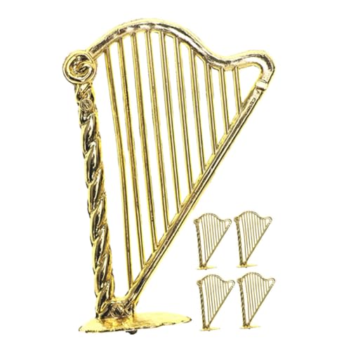 PERSELOSO 5 Stück Miniaturharfe Harfenmodell Mini-Harfe Miniatur-Puppenhaus-Saxophon Miniaturmodell Einer Harfe kleines Instrumentenmodell dekoratives Mini-Instrument Plastik Golden von PERSELOSO