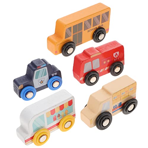 PERSELOSO 5 Stück Teiliges Holzspielzeug mit Feuerwehr und Polizeiautos Mini Fahrzeuge für Partygeschenk Kreativität und Hand Augen Koordination von PERSELOSO